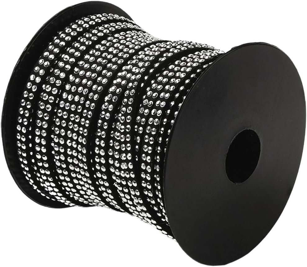 20 Yards 5mm Studded Faux Suede Leather Cord Rope Strips Trim Ribbon Rivet Flat Leather Lace Beading String with Silver Punk Rivets for Jewelry Making Necklaces Bracelets DIY Crafts