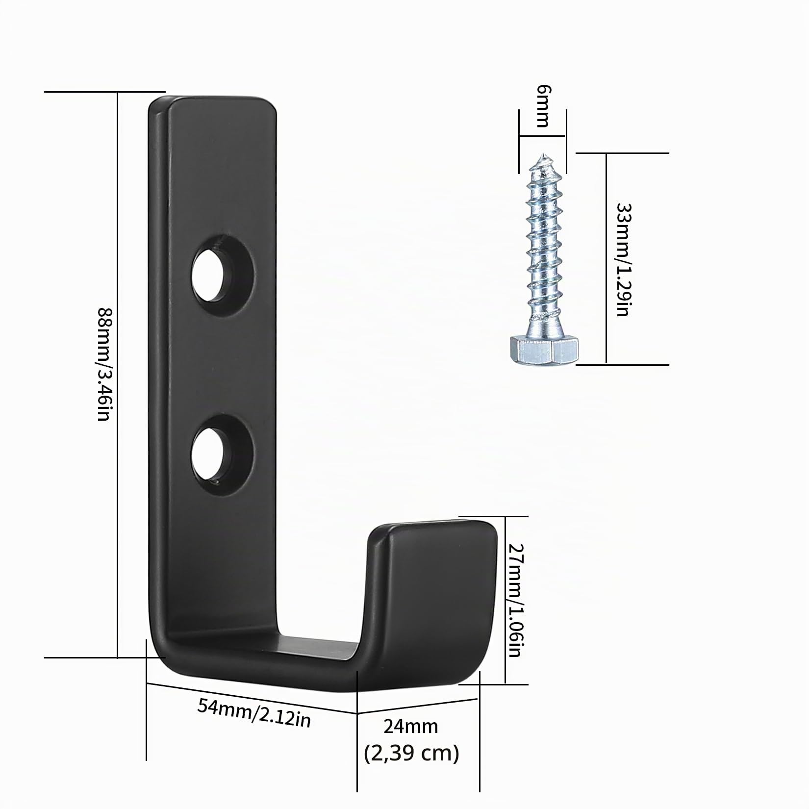 2pcs Ganchos Resistentes para Pared en Forma de J, Ganchos de Acero al carbono Negros Universales, Percheros, Ganchos para Abrigos,Soporte de Pared para Artículos Voluminosos (2) (2pcs)