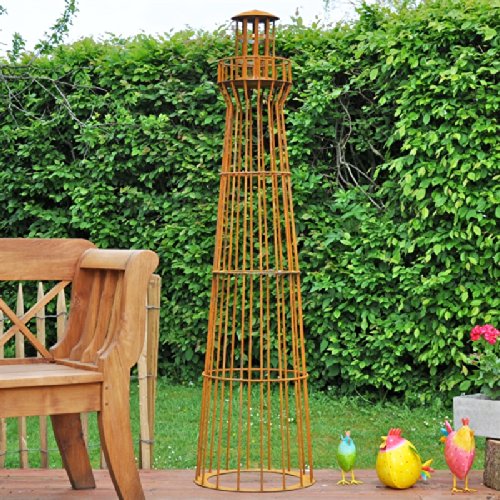 VOSS.garden Leuchtturm 1,80m hoch, Gambione, Garten-Dekoration, Rost-Design, Edelrost, Metalldeko