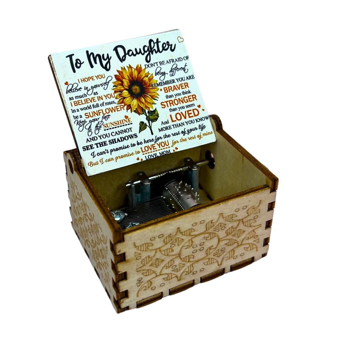 Zesta Mom to Daughter Wooden Musical Box Gift | Vintage Music Crank Mini Collectible for Girlfriend, Boyfriend, Husband, Wife | Unique Musical Gifts for Music Lovers | Classic Wooden Box