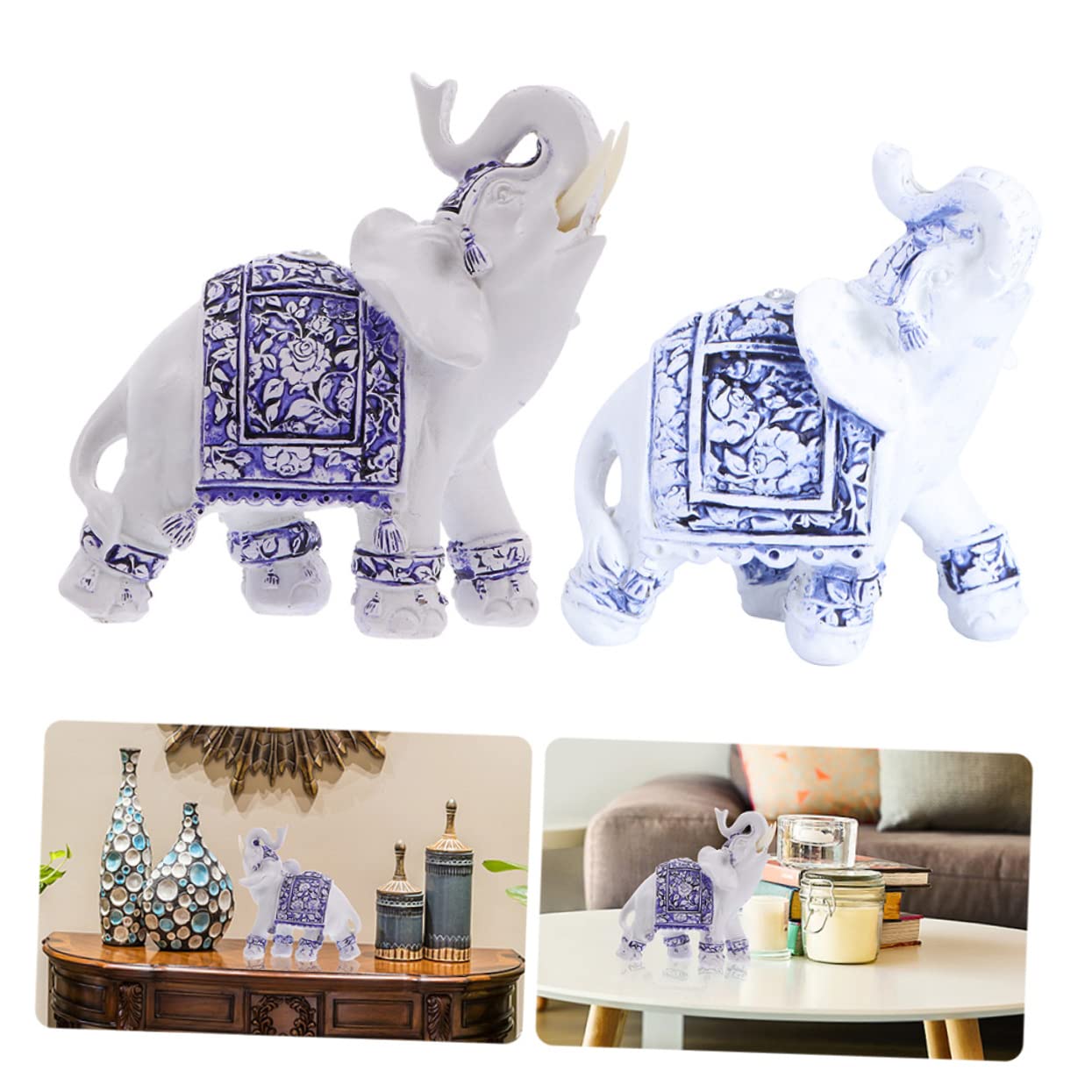 ORFOFE Figuritas Decorativas de Elefante de Resina, 2 Piezas, Azul