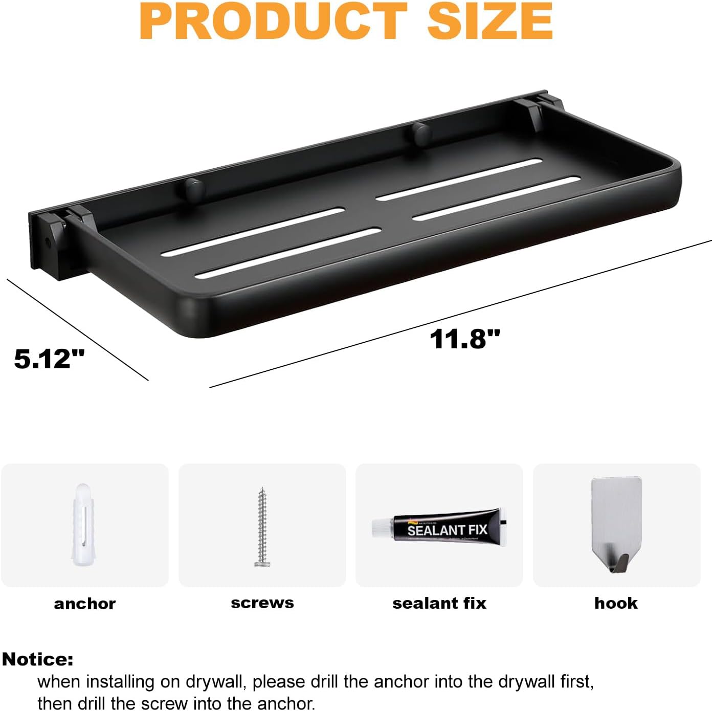 RV Fold-Down Wall Shelf, 2 pcs Aluminum Folding Shelf, 90° Space-Saving Camper Bathroom & Kitchen Organizer, Dual Installation (No-Drill or Screws), Waterproof, Rustproof(Black)