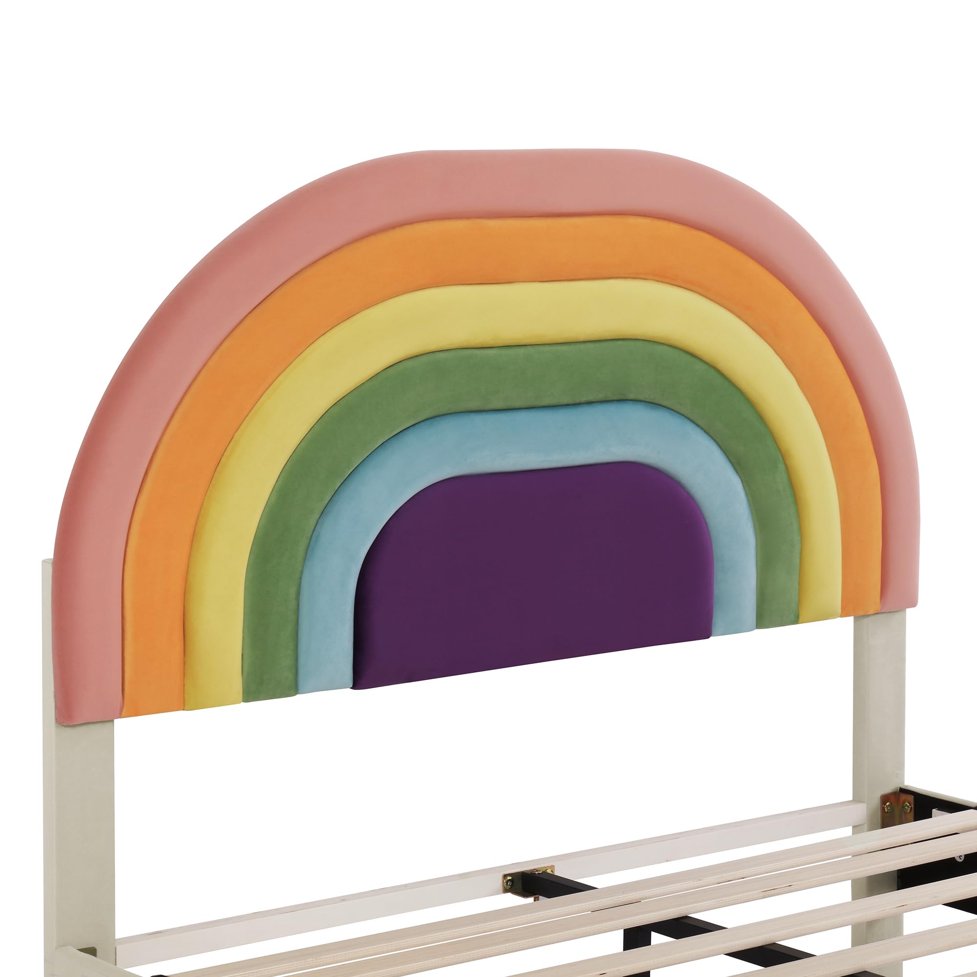 Idemon Letto imbottito 140 x 200 cm, con rete a doghe e testiera, letto per ragazzi, per adulti e adolescenti, rete a doghe in legno, facile da montare, testiera regolabile in altezza, velluto, beige