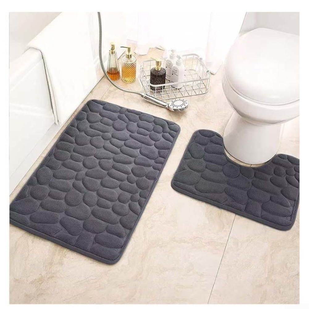 Juego de 2 alfombras de felpa suave de felpilla de alta densidad con respaldo antideslizante, color gris, negro, rojo, café y morado
