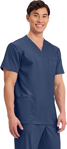 Miniatura 4 de Cherokee WW670 - Camiseta médica para hombre con cuello en V con 3 bolsillos, detalles de punto, suave, duradera, transpirable, tela elástica de 2