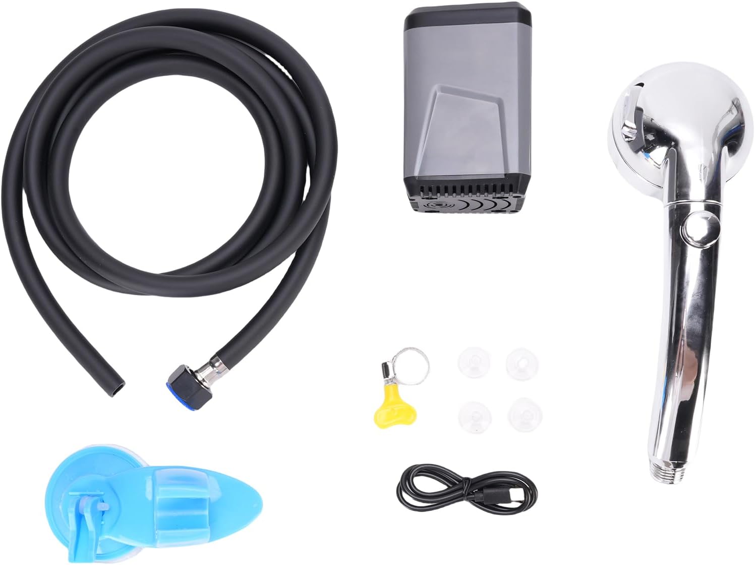 Portable Camping Shower Electric Pump Battery Powered USB Rechargeable Shower with Display Screen (Grey)