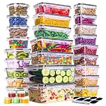 RFAQK 60 Pcs Food Storage Containers with Airtight Lids-(85OZ to 1.2OZ) 30 Clear Plastic Containers with 30 Lids-BPA-Free Meal Prep Fruits Containers for Kitchen-Freezer,Microwave and Dishwasher Safe