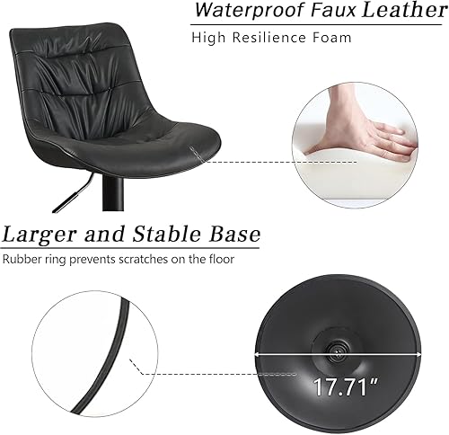 Miniatura 7 de Kidol & Shellder Juego de 2 taburetes de bar, taburetes giratorios ajustables de altura de mostrador con respaldo, sillas de bar modernas tapizadas