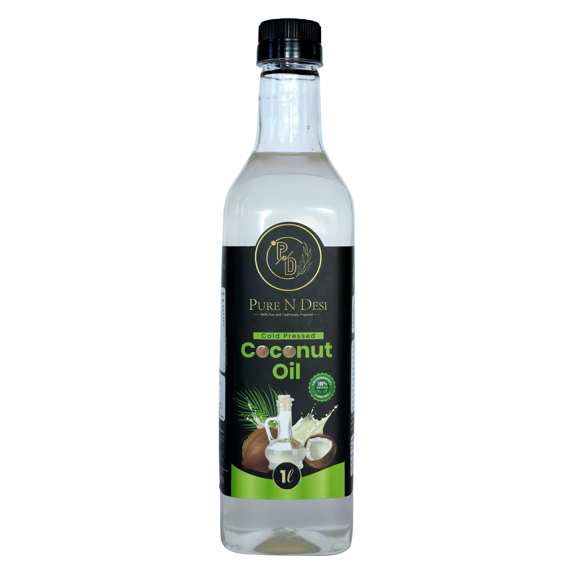 PURE N DESI Organic Cold Pressed Coconut Oil | Nariyal Tel | Copra Oil | Wood Pressed Virgin Edible Coconut Oil Ideal for Cooking/Skin Care/Oil Pulling/Hair & Baby Massage- 1 Litre (B0BNQQTG3G) Amazon Price History, Amazon Price Tracker