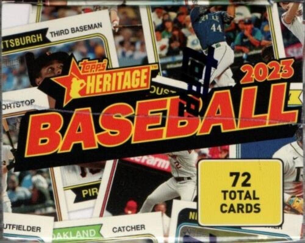 2023 Topps Heritage MLB Baseball Factory Sealed Blaster Box. 8 Packs of 9 Cards. Chase Possible Deckle Edge Minis, Hidden Gems, Real One Autographs and relics of a generational rookie class. See Scans for more info on this great product.