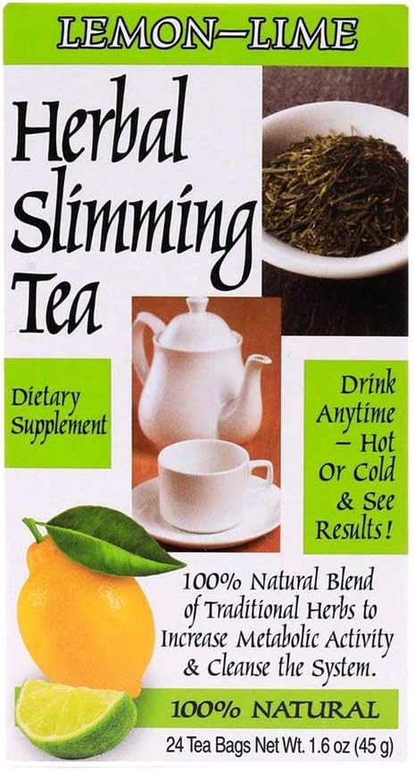 Herbal Slimming Tea Lemon-Lime | Caffeine-Free Senna Herbal Blend for Digestive Cleanse, Metabolism & Weight Management | 24 Tea Bags