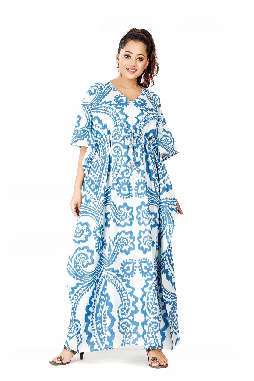 GenericShrI Ganesh Impex Maxi Kaftan for Women, Pure Cotton Nighty, Loungewear Kaftan | Hand Block Printed Women Nighty | Free Size Block Print