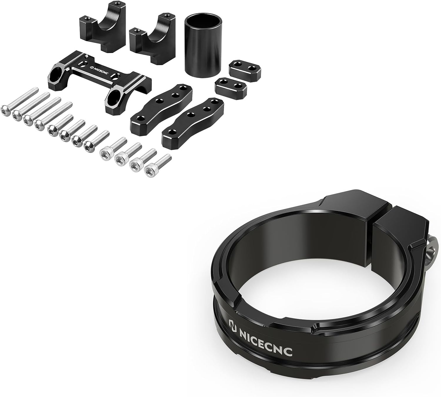 NICECNC Black Aluminum Handlebar Riser Mount Bracket 20/30 MM + Reinforced Riser Clamps, See Fitment