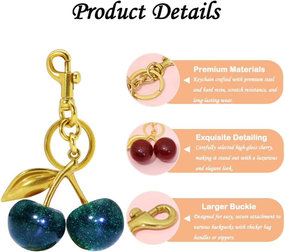 Cherry Fruit Keychain for Women Cherry Bag Charm Cute Pink Red Black Blue Green Silver Purse Charms for Handbag - Image 5