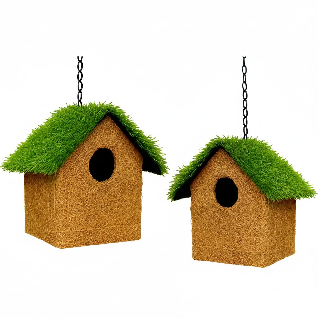 LIVEONCE Hanging Coconut Coir Bird House Pack of 2-image-1