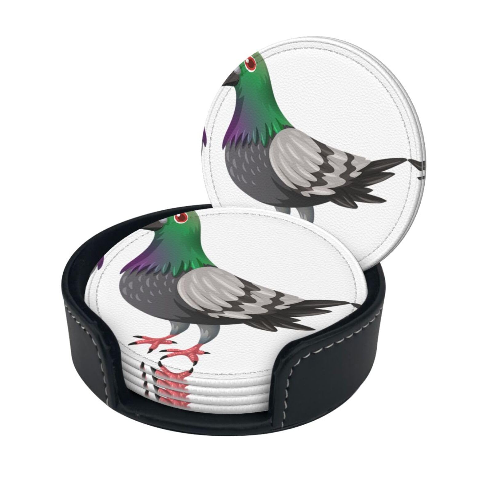 Cartoon Pigeon Print Coaster With Storage Box For Home, Office, And Restaurant Use