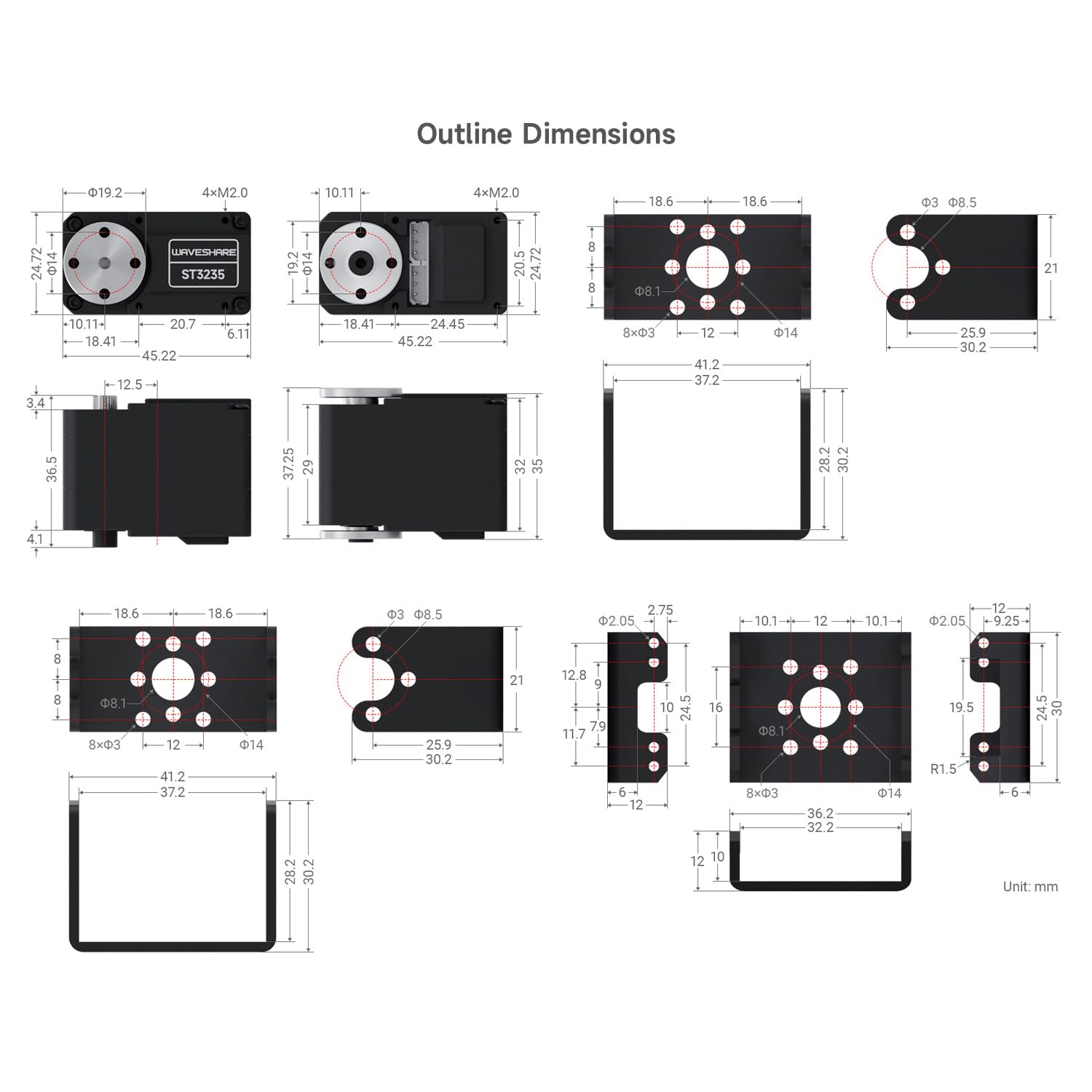 Waveshare 30 kg.cm ST3235 Serial Bus Servo, High Precision and Large Torque, Aluminium Alloy Case, with Programmable 360 Degrees Magnetic Encoder, Multiple Operation Modes Switchable