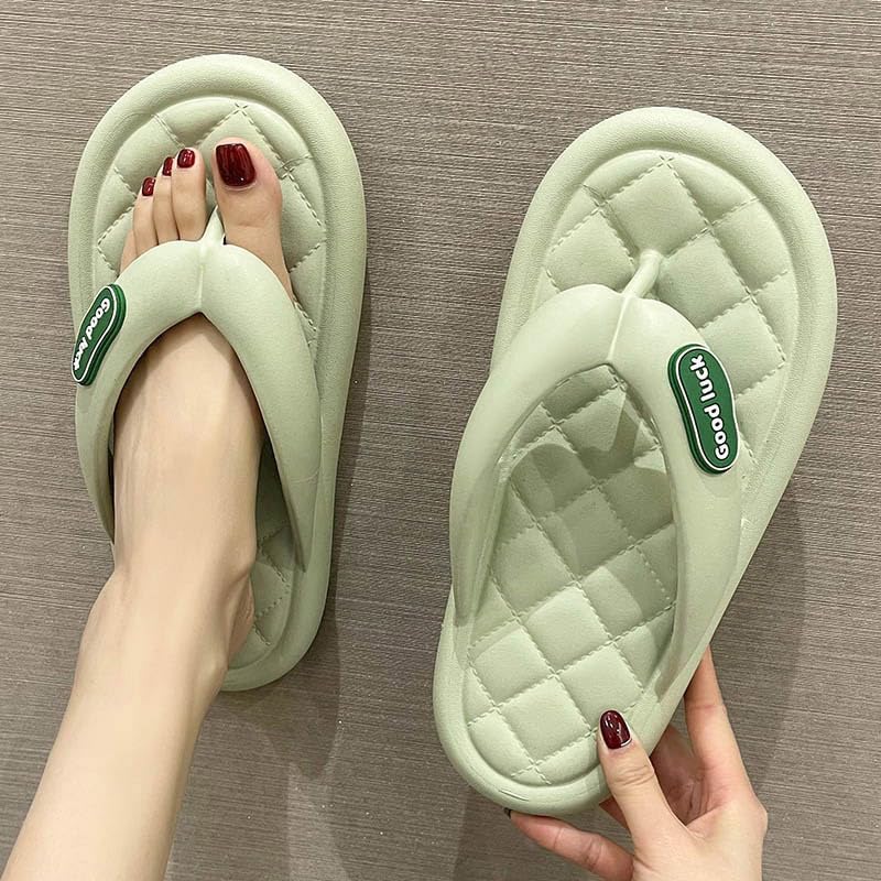 GenericWomen Simple Solid Color Comfortable Slippers Flip Flop Summer Korean Fashion Casual Non-Slip Couple Sandals Breathable Beach (Grass green, 38-39 feet(37-38))
