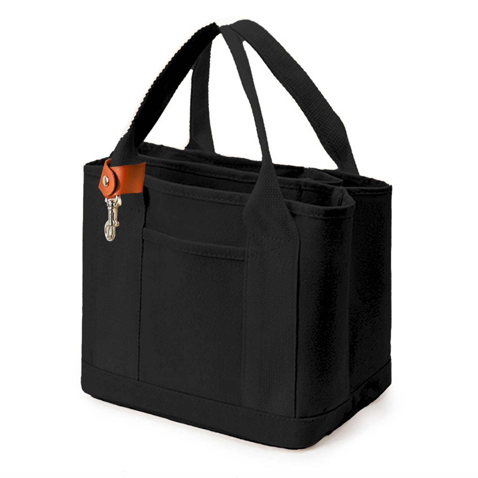 Muka Mini Canvas Tote Bag with Lobster Clasp, Multi-Pocket Cotton Tote Bag