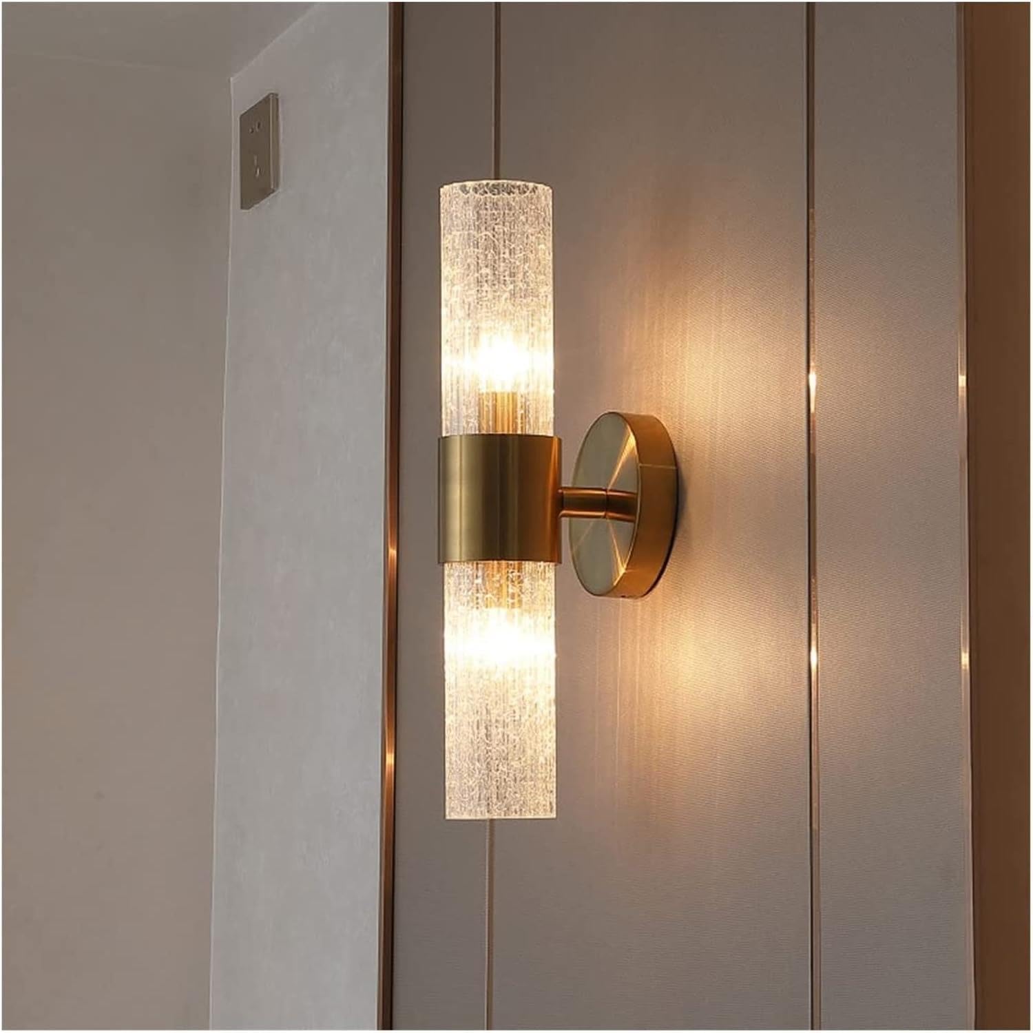 Lampada parete cilindrica dorata vetro crepato ghiaccio minimalista