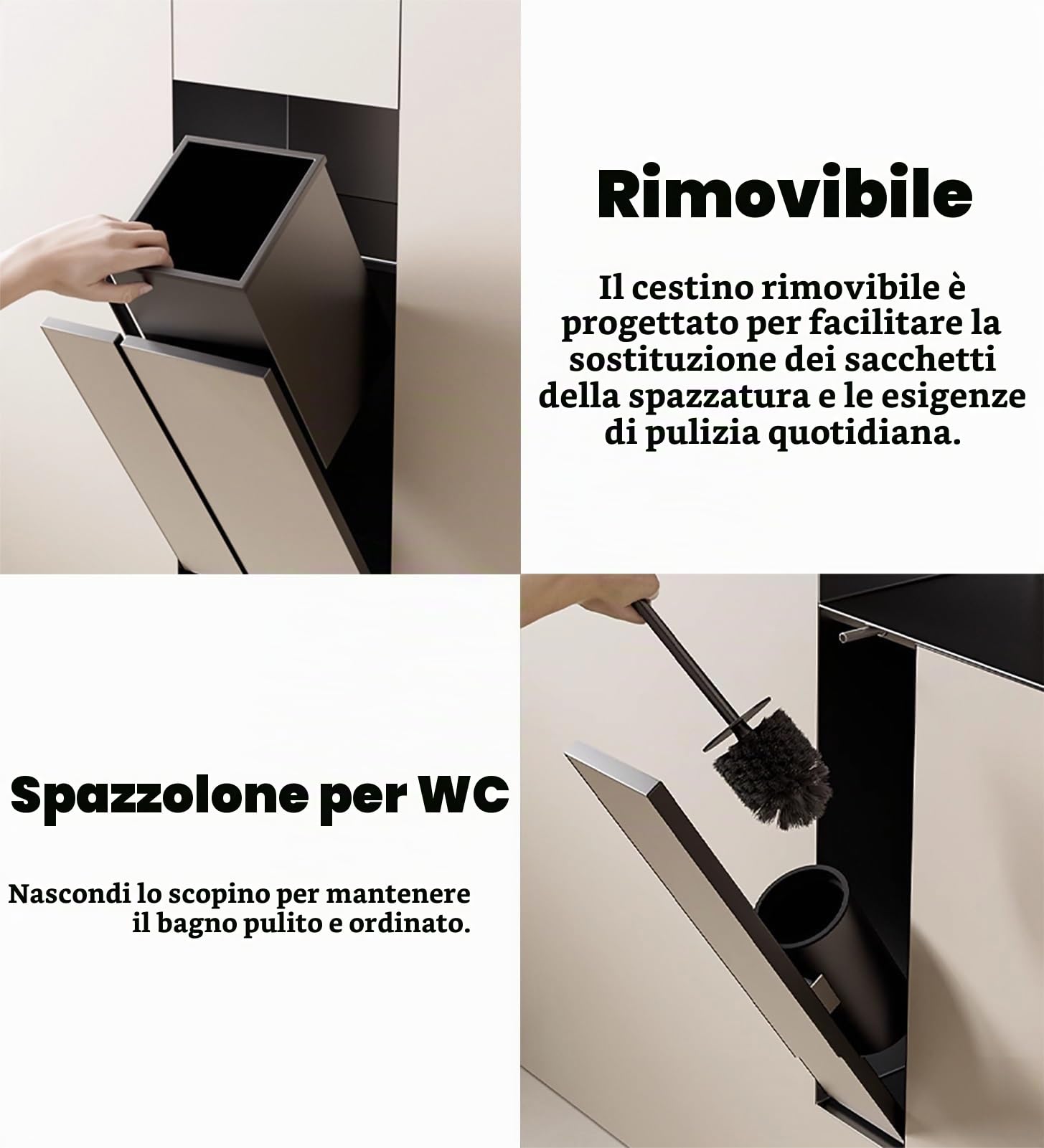Portarotolo da Incasso per Carta Igienica per Bagno, Nicchia Doccia a Scomparsa Piastrellabile, Dispenser Carta Igienica Incasso con Cestino per i Rifiuti