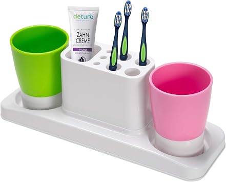 Aebeky Bathroom Toothbrush Holder Stand Organizer with Rinsing Cups2 Cups