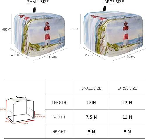 Miniatura 3 de Coastal Lighthouse - Cubierta para tostadora de 2 rebanadas, cubiertas pequeñas para electrodomésticos de cocina, acuarela, cielo azul, mar, verano,