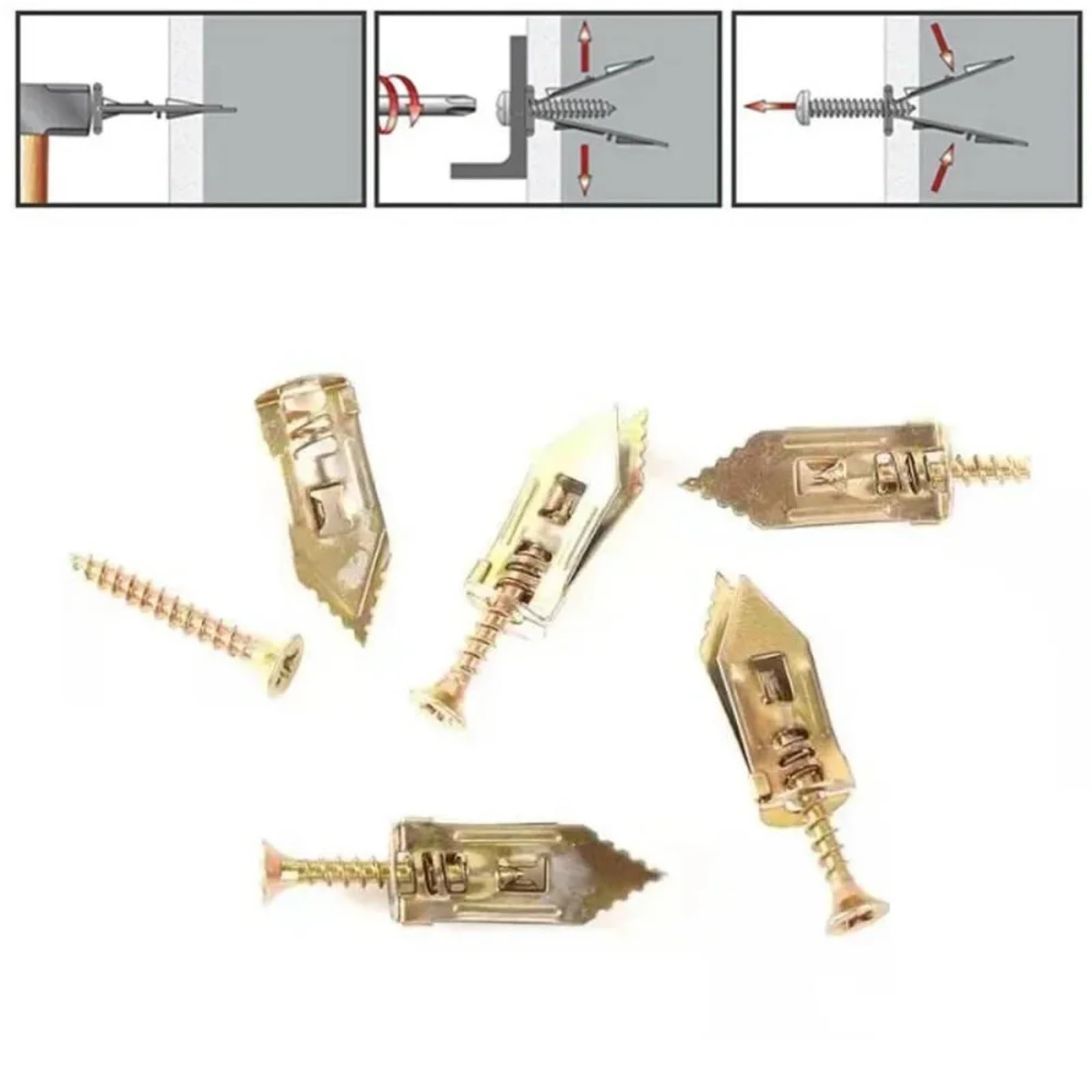 Tornillos De Expansión Para Placas De Yeso Kit de tornillos for madera alta resistencia, clavija cavidad, bricolaje, montaje en pared seguro for el hogar, expansión, herramientas fijación(100 Pcs)
