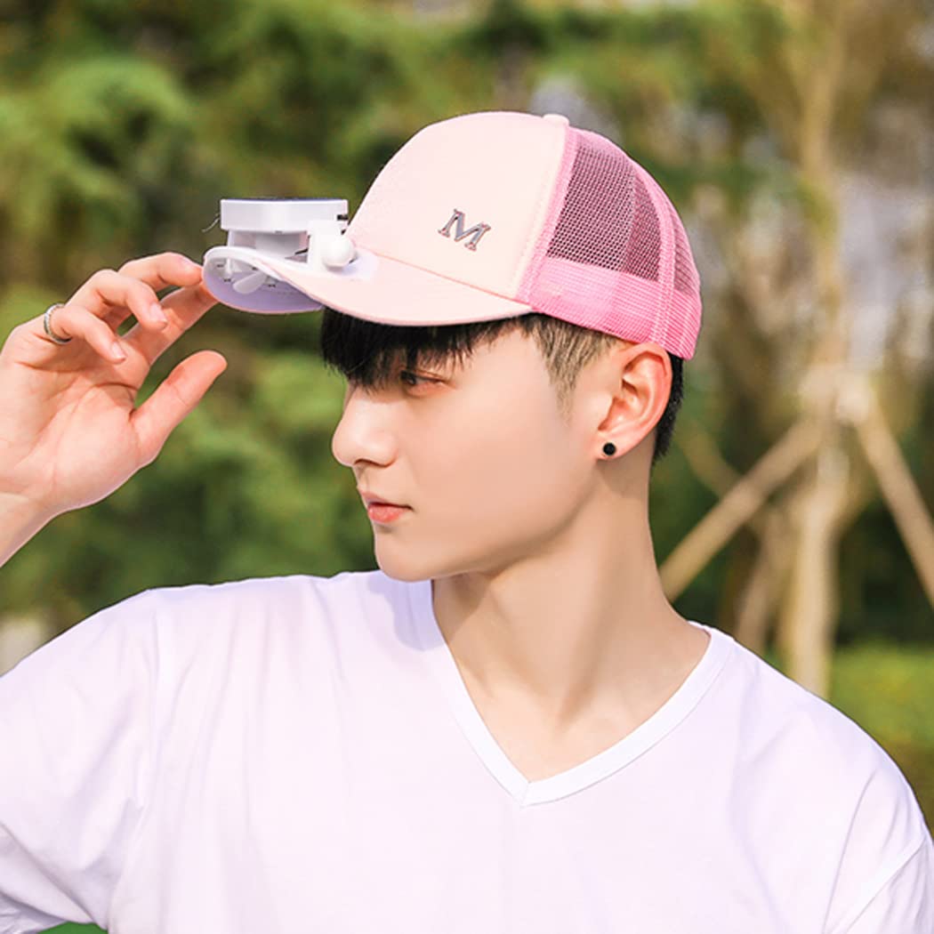 BOTOWI Gorra de béisbol unisex con ventilador solar, protección UV de verano para mujeres/hombres, sombreros de pesca para correr, energía solar/carga USB, rosa, talla única