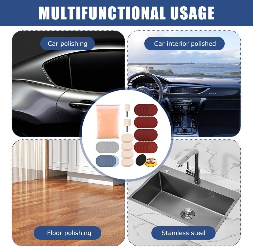 Glass Polishing Kit, 39Pcs/Set Glass Scratch Remover, Deep Scratch Window Repair Tool, Window Windscreen Repair Kit with Cerium Oxide Polishing Powder Polish Pad and Wheel(Size:39pcs)