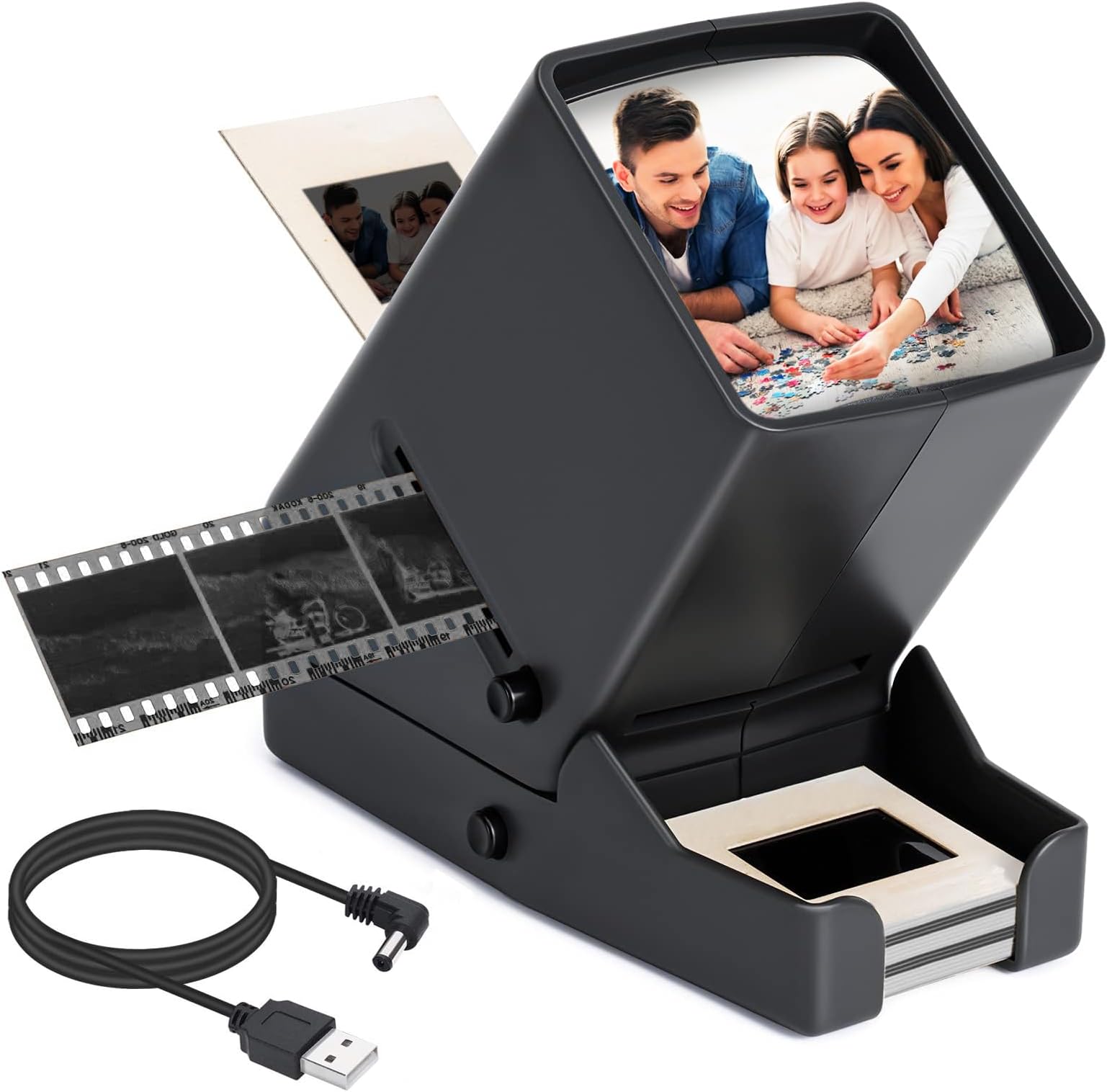 DGODRT 35mm Film and Slide Viewer for Old Slides 3x Magnification, Negative/Positive Film Portable LED Lighted Desktop Viewer with USB Power Cable or Battery Operation