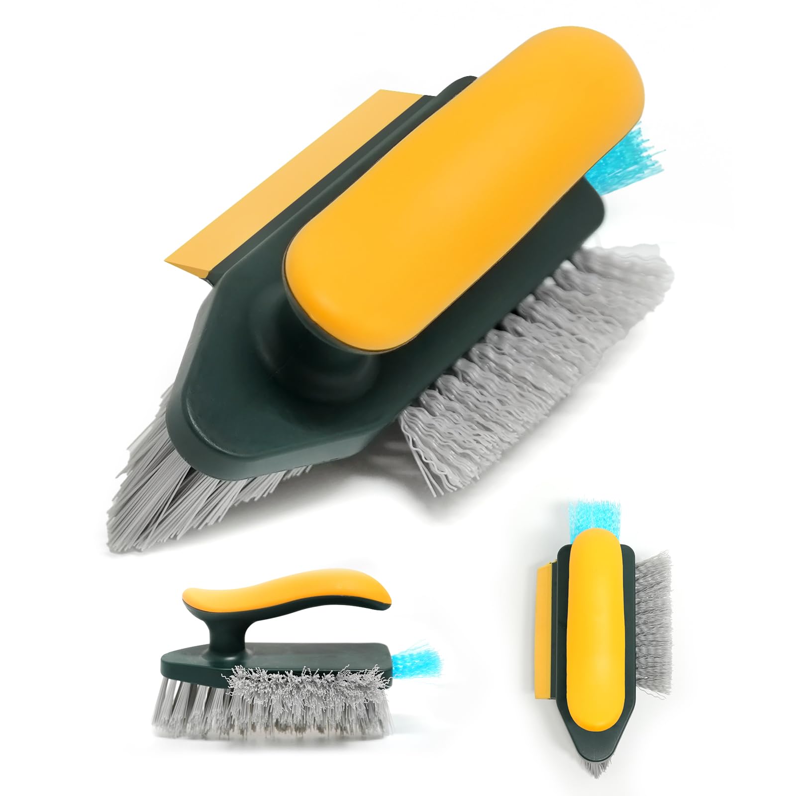 Scrubbing Cleaning Brush Carpet Cleaner, 1 Pcs Bathroom Floor Carpet Hard Bristle V Shaped Brushes with Handle Crevice Brush Clip Rubber Scraper Supplies for Bathtub Toilet Sink Tile (Green)
