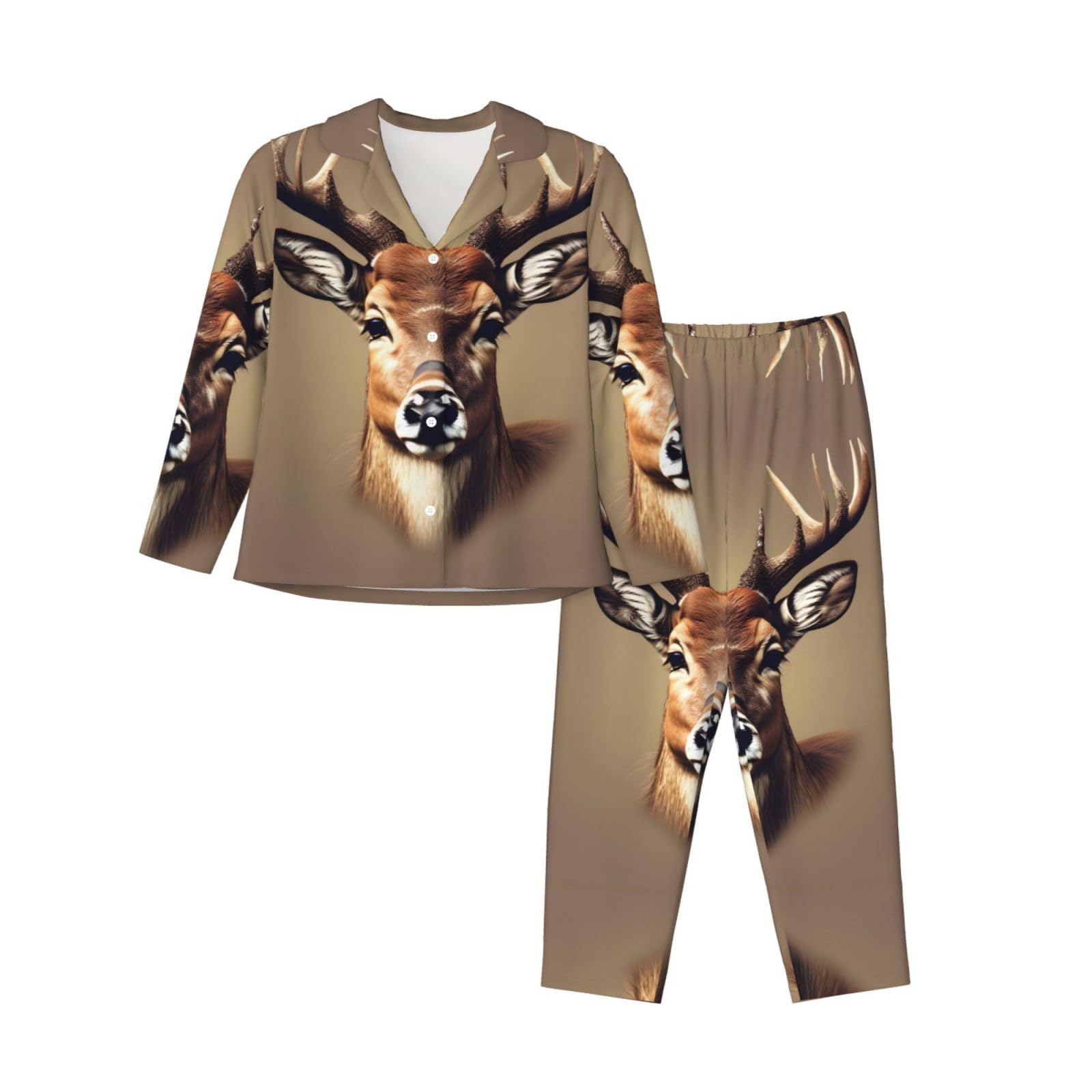 Ensemble de pyjama à manches longues imprimé tête de cerf confortable - 8