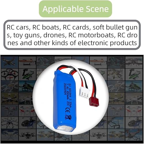 Miniatura 5 de Paquete de 2 baterías de iones de litio de 7.4 V 450 mAh 20C RC para WLtoys K969 K979 K989 K999 P929 P939 RC Car RC Boat con conector T y cable de