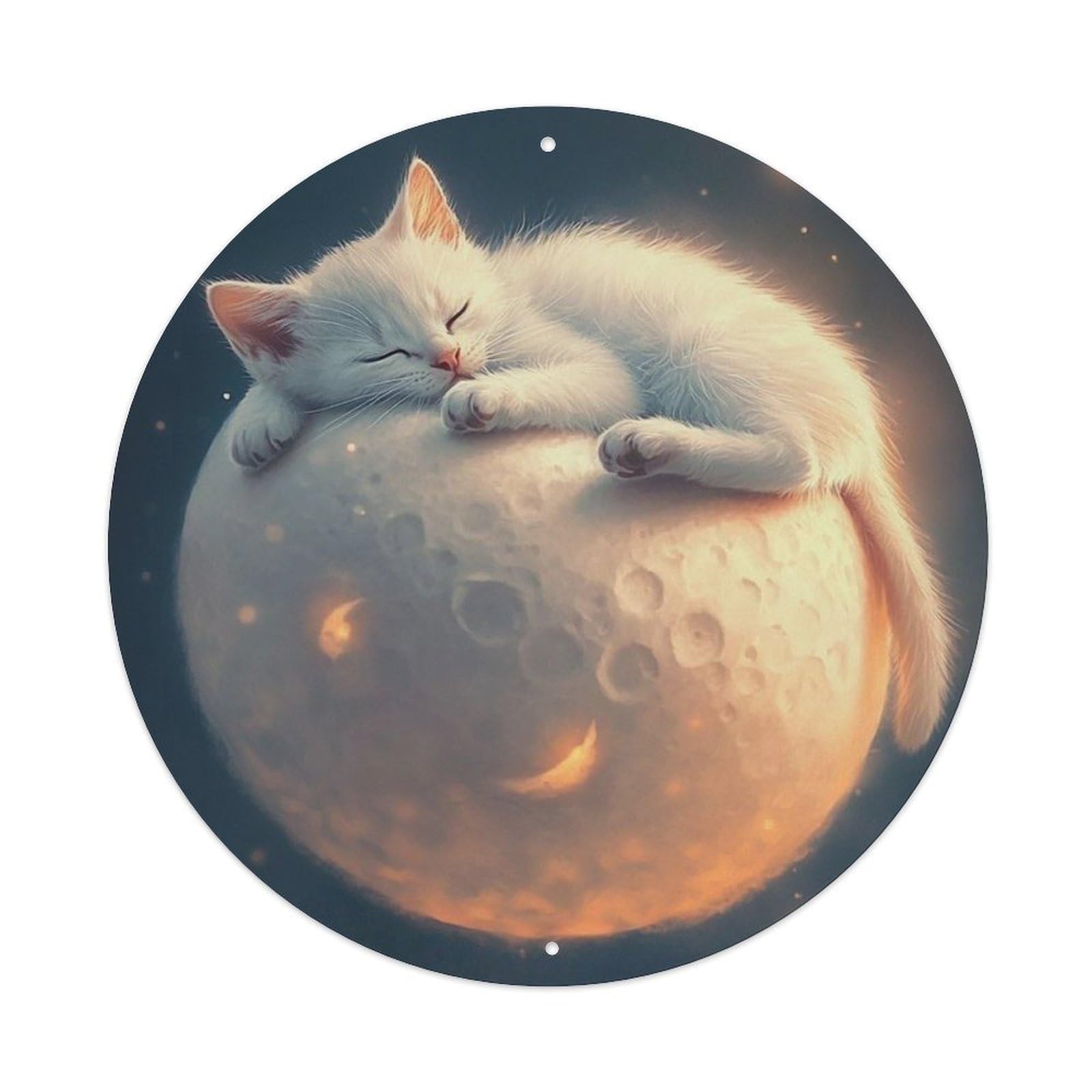 Animal Cute White Cat Dreamy Night Sky Starry Vintage Metal Tin Sign Plaque Wall Decor for Cafe, Club Bar, Office, Garden Metal Poster 8x8Inch
