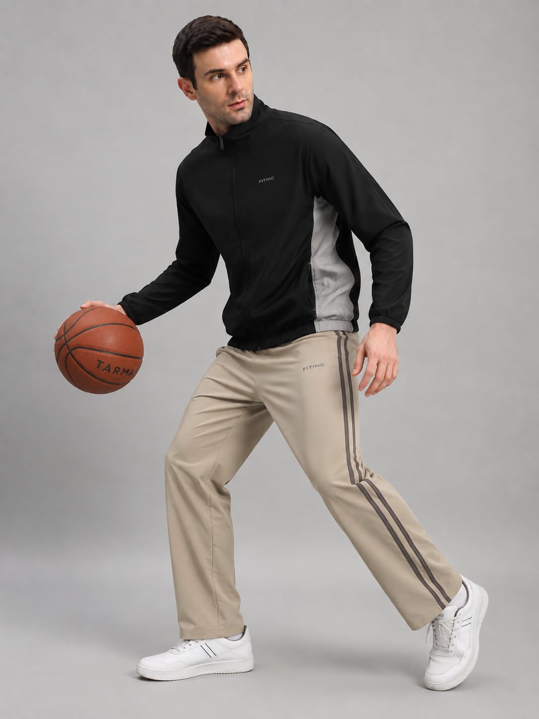FITINC Contrast Panel Polyester Standard Length Sports Track Jacket for Men - Black (X-Large) 3