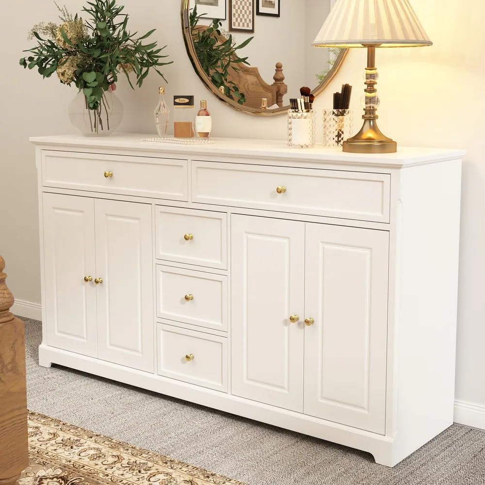 WoodArrow Dresser Sideboard for Bedroom | Multipurpose Storage Dresser Cabinet with 5 Storage Drawers, 59 L, 15.7 D, and 33.5 H Inches Engineerd Wood(White)-image-22
