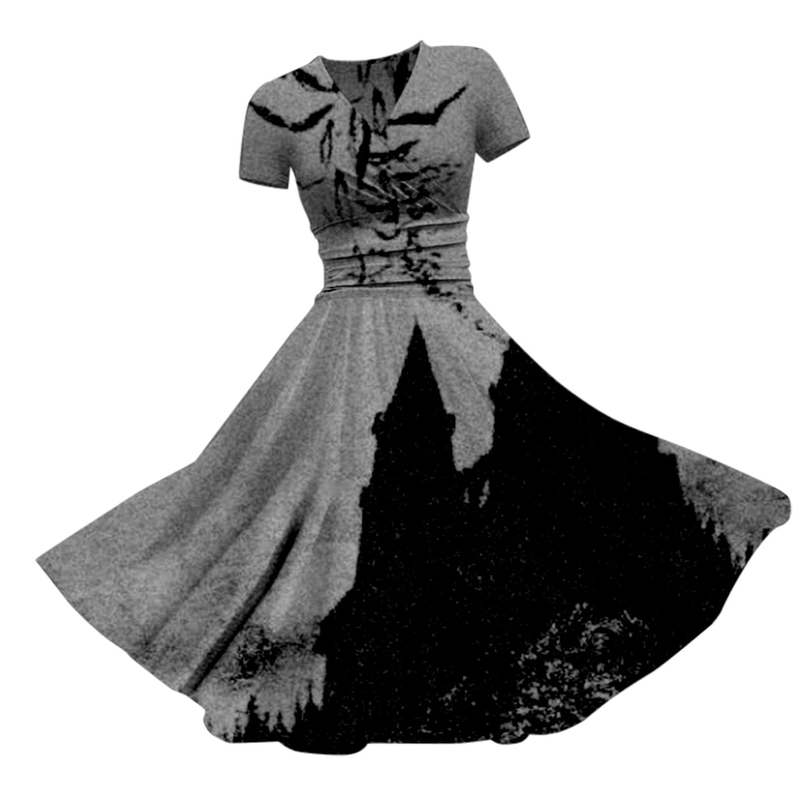 HUIFUAO Halloween Dresses for Women Scary Bloody Fancy Dress Plus Size Halloween Costumes V Neck Short Sleeve Party Evening Horror Festival Cosplay Outfits Clothes (Z15-Black, XXXXL)