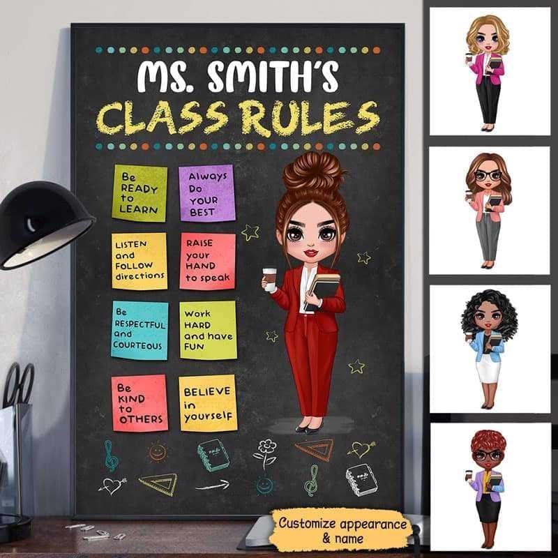 Miniatura 2 de Henze Póster de pared personalizado con reglas de clase, póster para profesor, regalo para profesor, nombre de maestro, amante de la enseñanza,