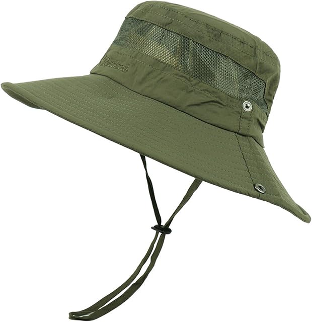 KeepSa Mens Sun Hat Foldable Fishing Hat Summer Hats UV Protection,Wide Brim Breathable Mesh Beach Hat Safari Boonie Cap,Adjustable Chin Strap