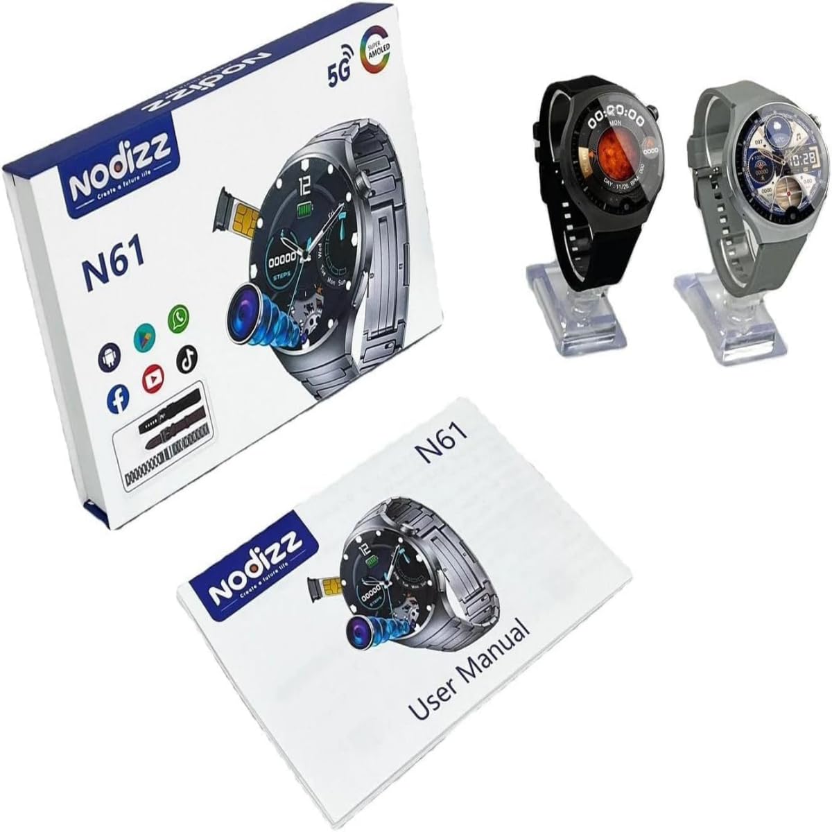 Smart Watch N61: AMOLED GPS Smartwatch with Camera, Waterproof Fitness Tracker for iOS/Android, Heart Rate Monitor, Sleep Tracker, Swimproof, Long Battery Life, Stylish