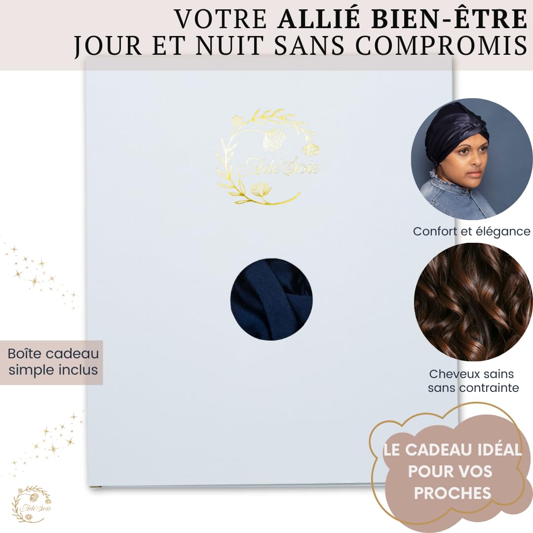 Ade'Soie I turbante donna 100% seta di gelso 22 momme grado 6A I accessorio per la cura dei capelli notte e giorno I berretto in seta regolabile per tutti i tipi di capelli