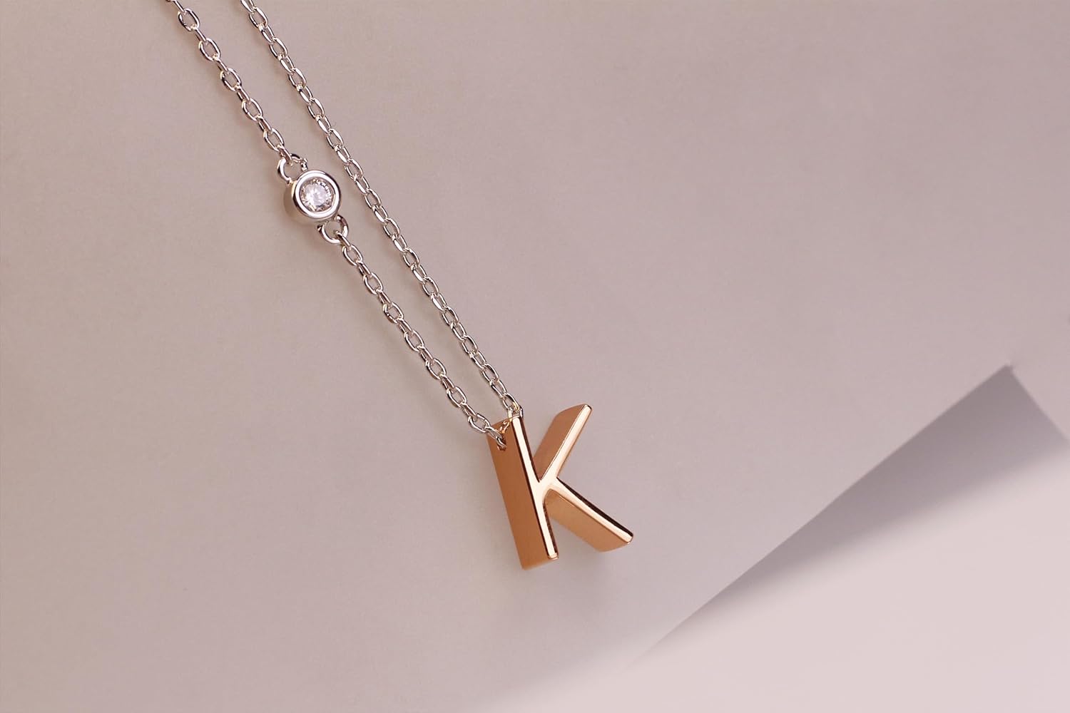 Valentine‘s Day Gift for Her - Personalized Initial Necklace with Elegant Two-Tone Design | 18K Rose Gold Plated Letter Pendant on a Shiny Silver-Tone Chain, Cubic Zirconia | Dainty Adjustable Jewelry - Image 4