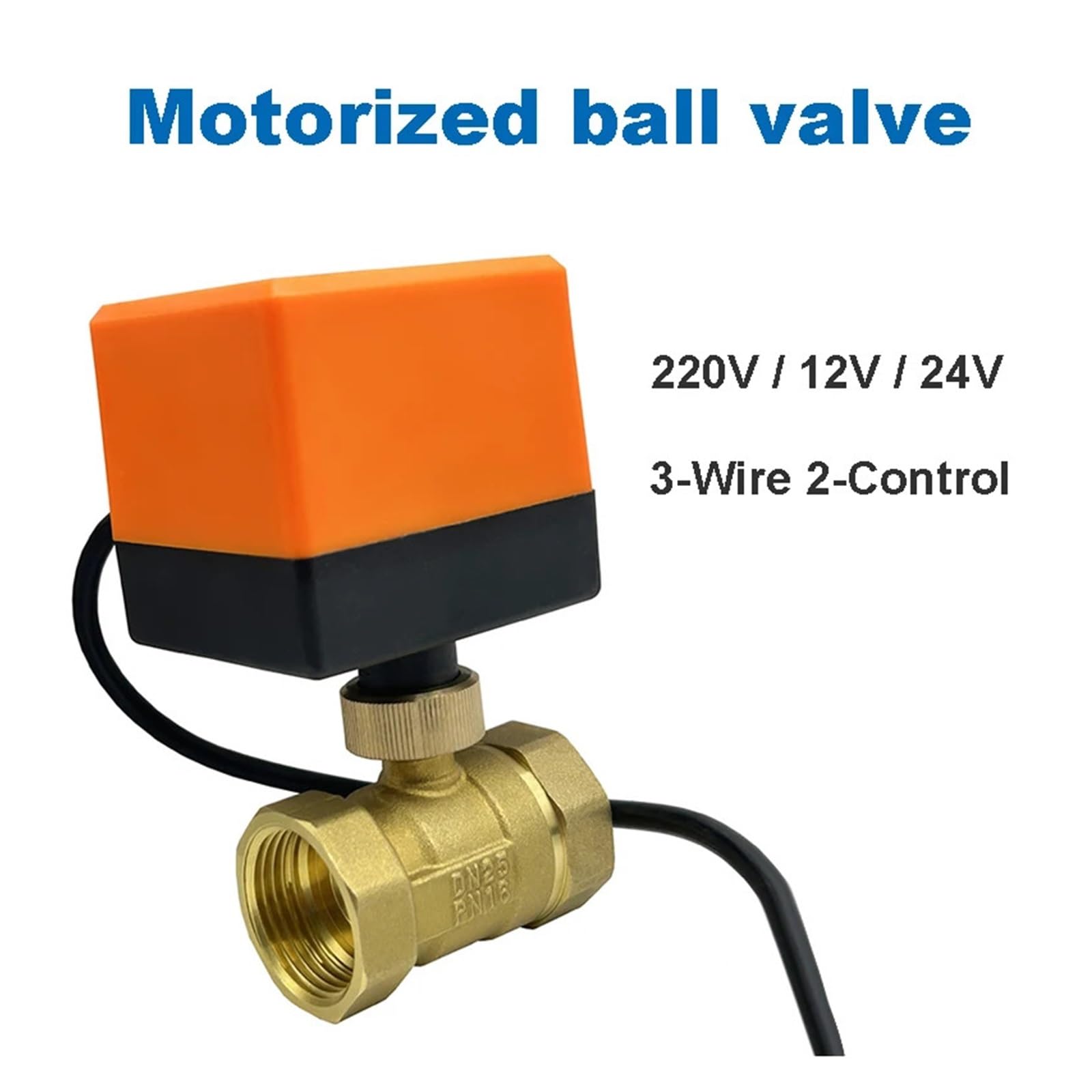 Boya Deposito Agua 1/2" 3/4" 1" 1-1/2" válvula de bola motorizada latón AC220V DC12V DC24V eléctrica 3 cables para Tanque de Agua(1",24VDC)