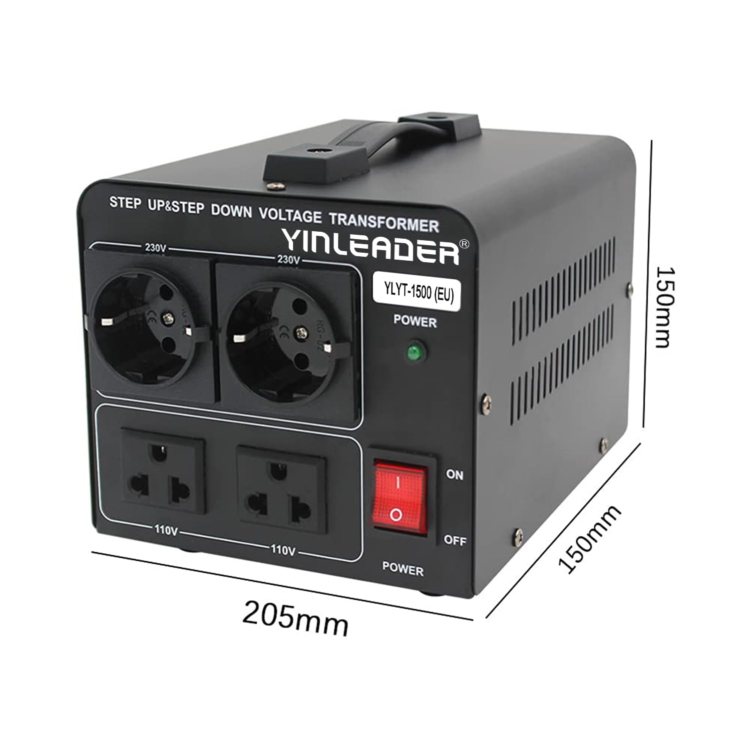 Yinleader Transformator napięcia 1500 VA przetwornica napięcia 230 V na 110 V / 110 V na 230 V