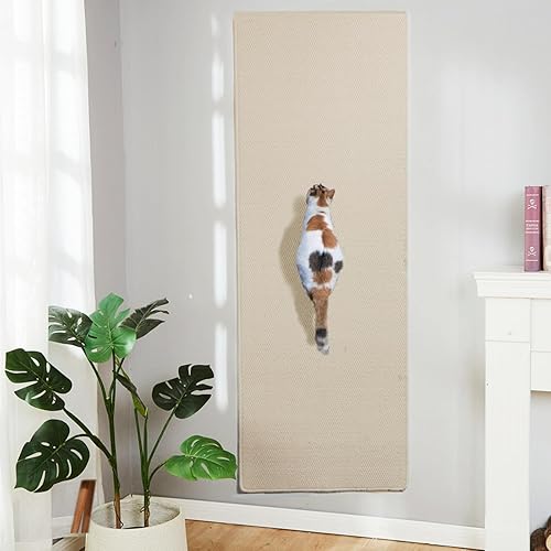 SHENGOCASE 67"x 23.6" Thickened Cat Wall Climbing Carpet, Cat Wall Furniture Scratcher, Scratching Post, Couch Sofa Protector (Creamy-White) - Cream White - Wall