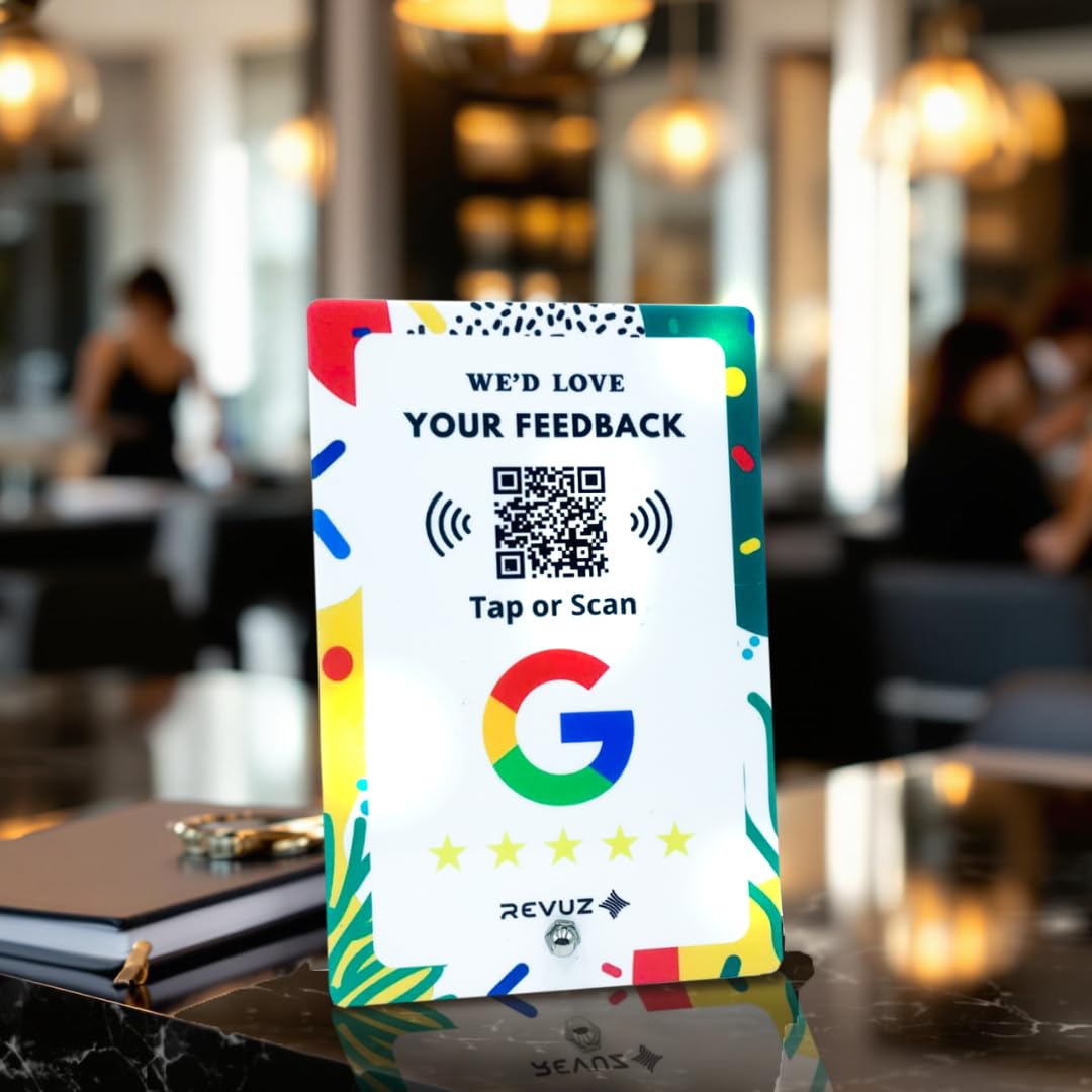 REVUZ Gooogle Review Standee with QR Code and NFC chip | Tap or Scan | Elevate Your Online Reputation Effortlessly | Zero Hassle Self-Setup (2)