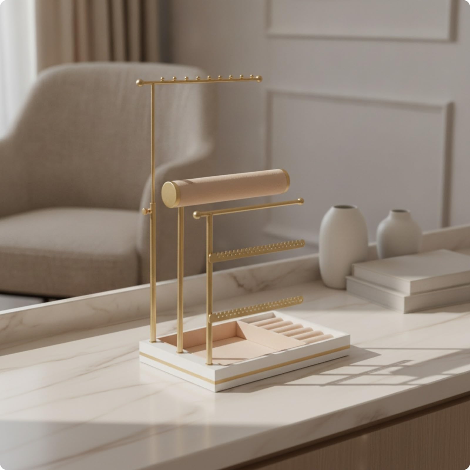 TISHITA Rack Exhibición s con Base MDF Multifuncional Organizador Colgante Pulseras y Anillos Elegante Joyero Escritorio Metálico, Negro