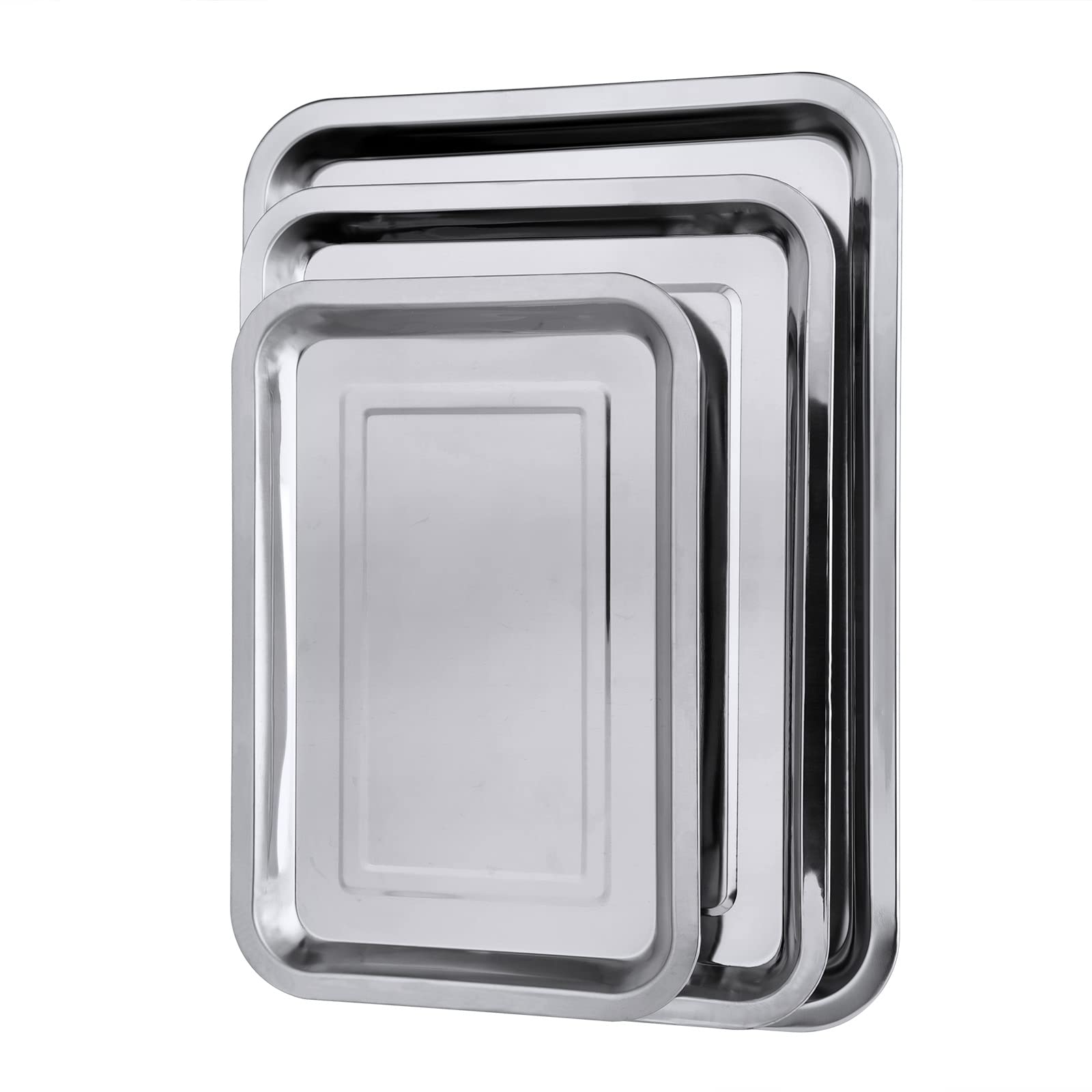 Solong Tattoo Stainless Steel Tray - 3 Pack Stainless Steel Tattoo Trays Dental Medical Tray Body Piercing Instrument Tray for Tattoo Supplies, Tattoo Kit, Small M Large ZYH2206002KIT