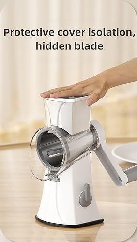 Miniatura 7 de Rallador rotativo de queso con asa, trituradora de verduras, cuchillas de acero inoxidable reemplazables con base de succión más fuerte, caja de